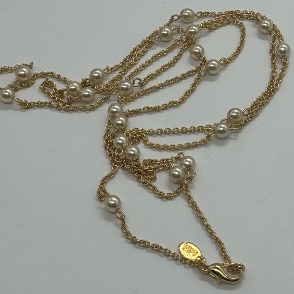 Vintage Joan Rivers 48" Gold Glass Pearl Station Layered Statement Necklace - Picture 5 of 6